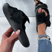 Černé pantofle s mašlí-300083-05