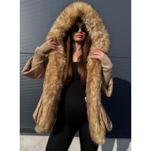 Světle hnědý luxusní kabát s kožešinou-313406-011