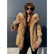 Světle hnědý luxusní kabát s kožešinou-313406-011