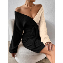 Béžovo-černé úpletové šaty-279472-03