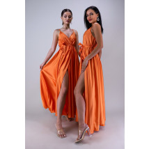 Oranžové saténové dlouhé šaty-248143-08
