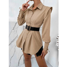 Dlouhá hnědá košile s páskem-279754-03