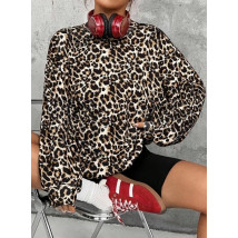 Hnědá oversize mikina s leopardím vzorem-308414-03