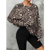 Hnědá oversize mikina s leopardím vzorem-308414-03