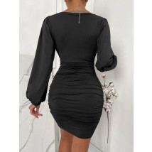 Černé řasené mini šaty-281458-02