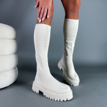 Béžové nasouvací vysoké kozačky-291212-01