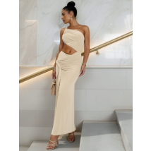 Béžové asymetrické dlouhé šaty-325990-01
