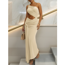 Béžové asymetrické dlouhé šaty-325990-01