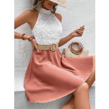 Bílo-hnědé krajkované šaty-318937-024