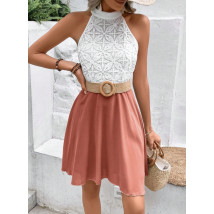 Bílo-hnědé krajkované šaty-318937-024