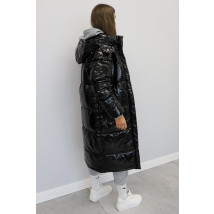 Černý dlouhý lesklý zimní kabát-275463-05