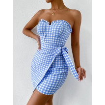 Modré kostkované krátké šaty-271207-02