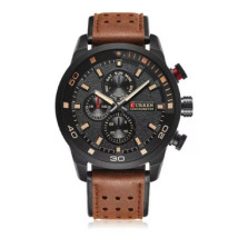 Pánské hodinky s koženým řemínkem hnědé-317064-08