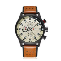 Pánské hodinky s koženým řemínkem hnědé-317063-07