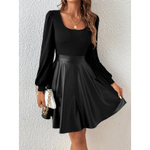 Černé šaty s koženkovou sukní-297300-02