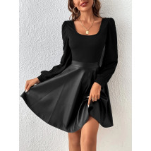 Černé šaty s koženkovou sukní-297300-02