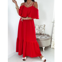 Červené elegantní dlouhé šaty s volánem-269614-01