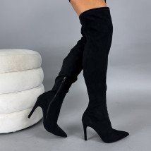 Černé semišové vysoké kozačky-323399-010