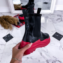 Černo-červené polokozačky na platformě-252627-012