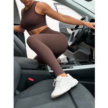 Tmavě hnědé vroubkované push-up legíny-324638-05