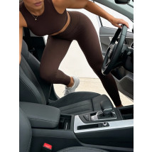 Tmavě hnědé vroubkované push-up legíny-324638-05