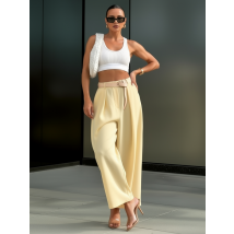 Žluté široké kalhoty s páskem-326099-03