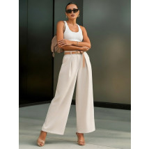 Béžové široké kalhoty s páskem-326098-014