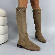 Hnědé semišové vysoké kozačky-323881-02