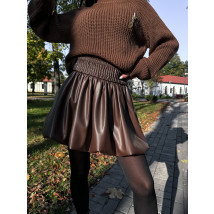 Hnědá koženková PUFFY sukně-312169-02