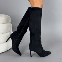Černé semišové vysoké kozačky-323607-08