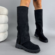 Černé semišové vysoké kozačky-323440-07
