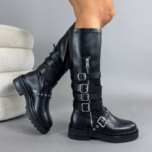 Černé vysoké kozačky s přeskami-323467-02