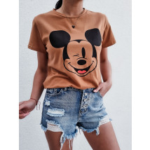 Hnědé bavlněné tričko Mickey-238671-03