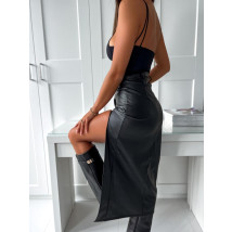 Černá koženková sukně s páskem-291306-01