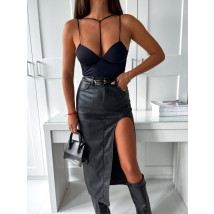 Černá koženková sukně s páskem-291306-01