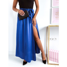 Modrá dlouhá saténová sukně-272047-01