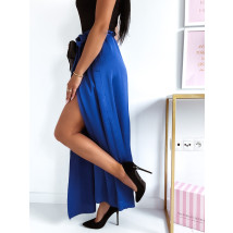 Modrá dlouhá saténová sukně-272047-01
