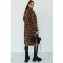 Hnědý dlouhý kožešinový kabát-275830-07
