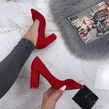 Červené semišové lodičky zdobené mašlí-174103-03