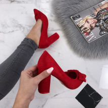 Červené semišové lodičky zdobené mašlí-174103-03