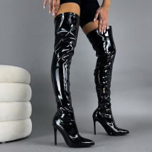 Černé lakované vysoké kozačky-323392-06