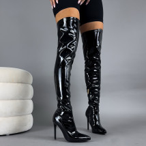 Černé lakované vysoké kozačky-323392-06