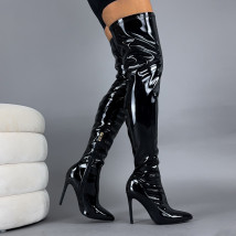 Černé lakované vysoké kozačky-323392-06