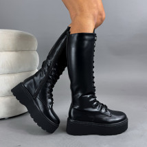 Černé vysoké kozačky na šněrování-323408-03