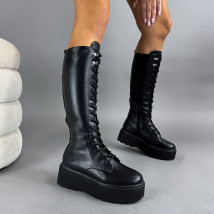 Černé vysoké kozačky na šněrování-323408-03