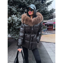 Černá krátká bunda s pravou kožešinou-314004-019