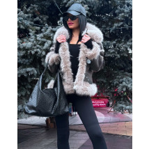 Šedá jelenicová bunda s pravou kožešinou-313981-013
