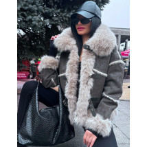 Šedá jelenicová bunda s pravou kožešinou-313981-013