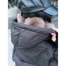Péřová černá bunda s pravou kožešinou-313442-012