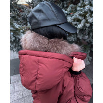 Péřová vínová bunda s pravou kožešinou-314001-02
